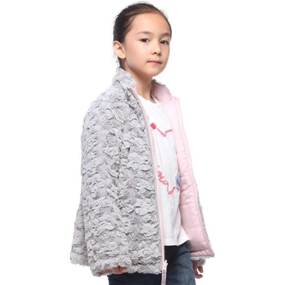 Rokka&Rolla Girls' Reversible Water-Resistant Teddy Sherpa Fleece Puffer Jacket - Picture 3 of 7